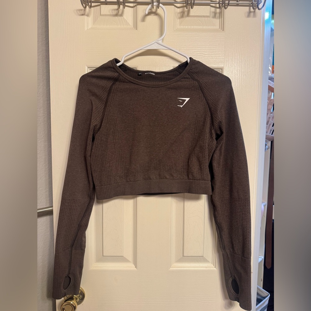 Gymshark Dark Brown Long Sleeve Crop Top - Picture 2 of 4